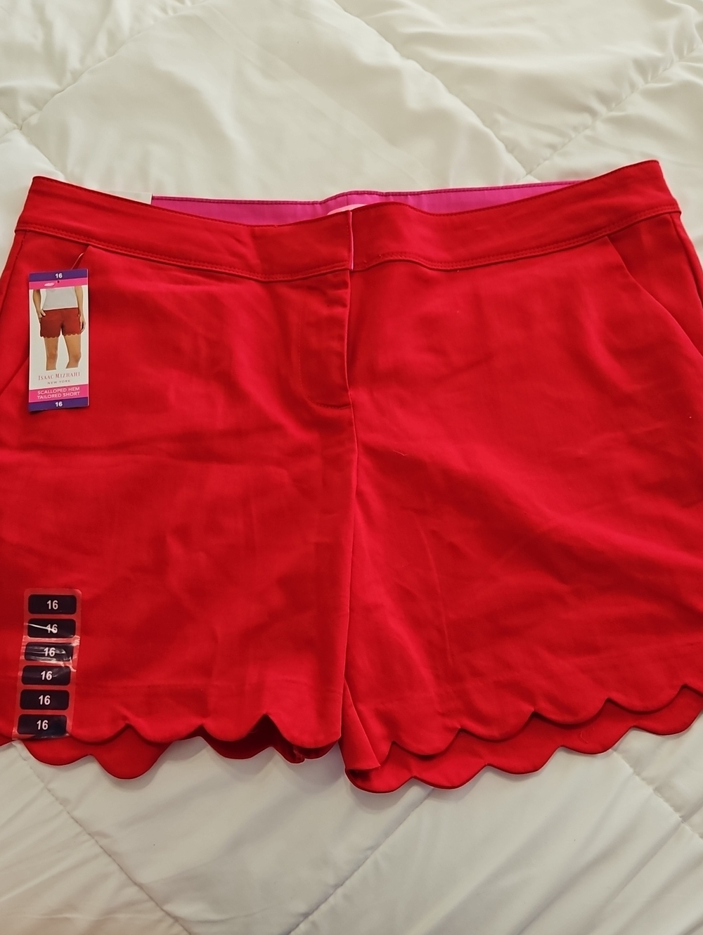 Red Scalloped Hem Skort Shorts
